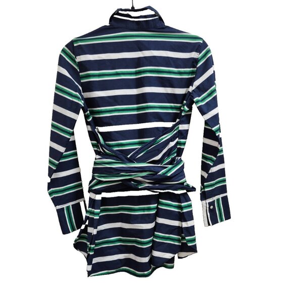 Carolina Herrera Striped Cotton Belted Shirt Dress Top 2 Multicolor Button Down - Picture 7 of 12